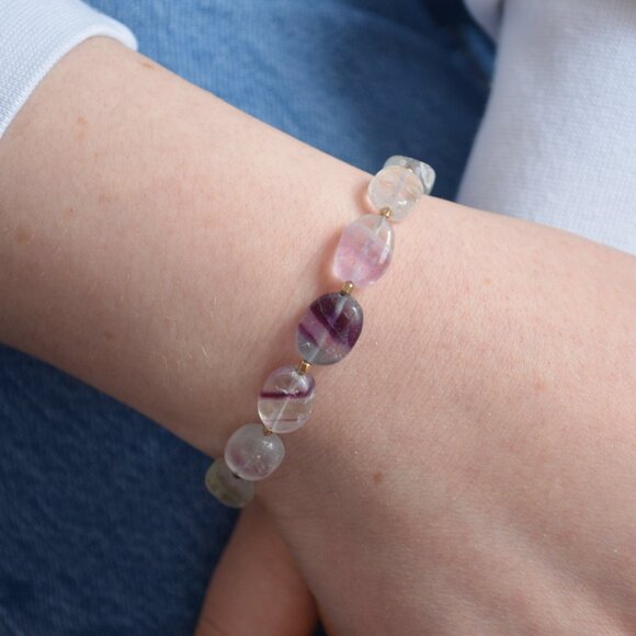 Fluorite Gemstone Bracelet with Gold Magnetic Clasp - Picture 2 of 8